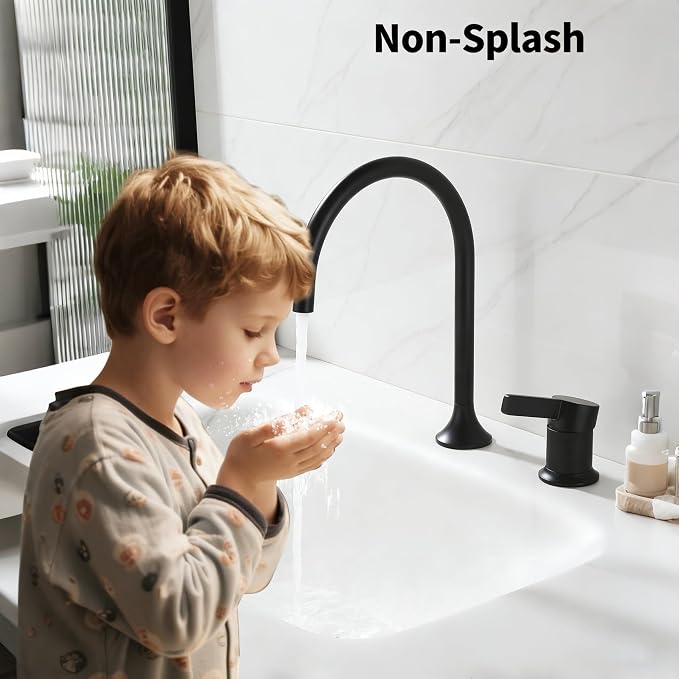 Bathroom Faucets Matte Black,Single Handle Brass Widespread Basin Faucet for Sink,High Arc Gooseneck Bathroom Sink Faucet 2 Hole,Vanity Vessel Sink Faucet Mixer Tap