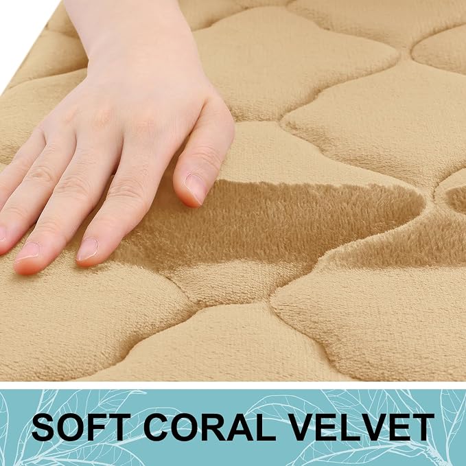 OLANLY Memory Foam Bath Mat Rug 70x24, Ultra Soft and Absorbent Bathroom Rugs, Non-Slip, Comfortable, Machine Washable Bath Carpet for Bathroom Floor, Tub, Shower and Home Decor Accessories, Beige