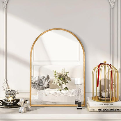 Arched Bathroom Mirror, Wall Mounted Mirror Gold Arch Mirror Aluminum Alloy Frame Bathroom Mirror Living Room, Bedroom, Bathroom and Entryway 20"x16"