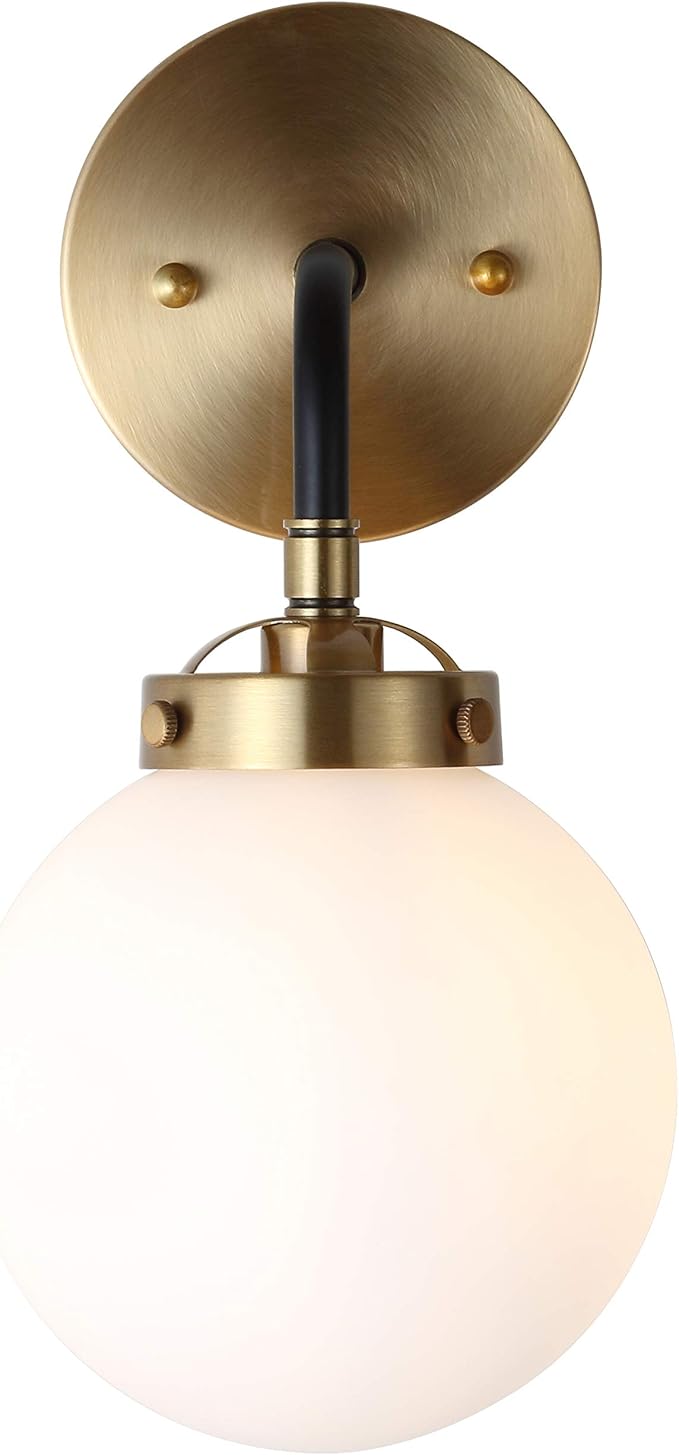 JONATHAN Y 6" Brass Gold/Black/White 1-Light LED Wall Sconce Vanity Lighting, Clear Glass Globe Shade Modern Contemporary Sconce for Bathroom Mirror, Hallway, UL Listed (JYL9056B)