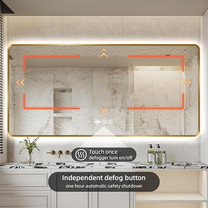 72" x 36" Gold LED Bathroom Mirror with Lights - Motion Sensor | Smart Backlit Mirror, Anti Fog, Stepless Dimmable & 3-Color, Wall Mounted Lighted Bathroom Vanity Mirror, UL-Listed, CRI≥93