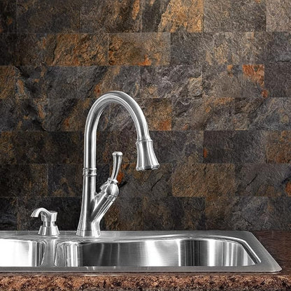 AULIGET 100 Piece Rust Slate Peel and Stick Backsplash Wall Tiles, 3" x 6" PVC Faux Stone Stick on Tiles for Backsplash Kitchen, Bathroom, Laundry Room, Camper, Fireplace