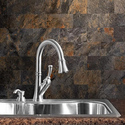 AULIGET 4 Pieces Peel and Stick Backsplash Wall Tile, 3" x 6" Rustic Slate PVC Stone Stick on Tiles