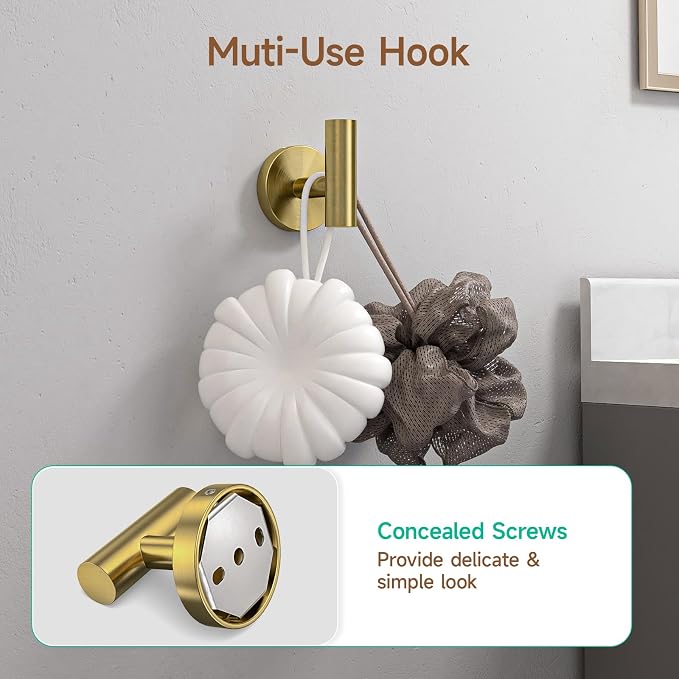 8PCS Brushed Gold Bathroom Hardware Set, 24-Inch Towel Bar Set | Durable SUS304 Stainless Steel Bathroom Accessories Set, Towel Racks for Bathroom Wall Mounted, Modern Home Decor