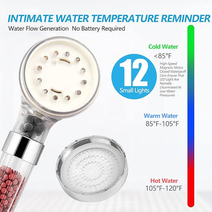 FASTRAS LED Shower Head with Handheld, Shower Head High Pressure Shower Head with Hose & Holder, 3 Water Temperature-Controlled Water Saving Filtered Shower Head for Dry Hair & Skin