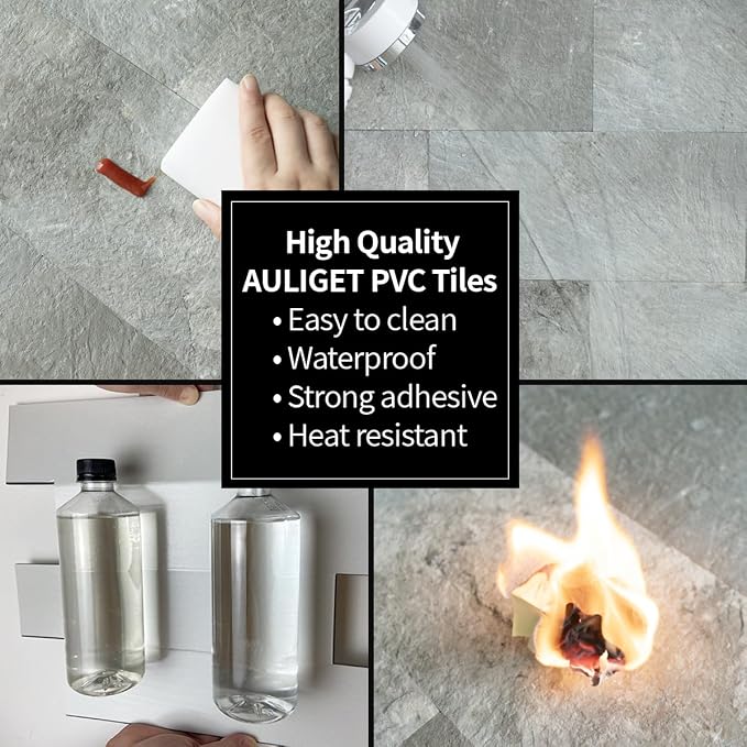 AULIGET 20-Piece Mountain Rock Peel and Stick Backsplash Wall Tiles, 6" x 12" PVC Faux Stone Stick on Tiles for Backsplash Kitchen, Bathroom, Laundry Room, Camper, Fireplace
