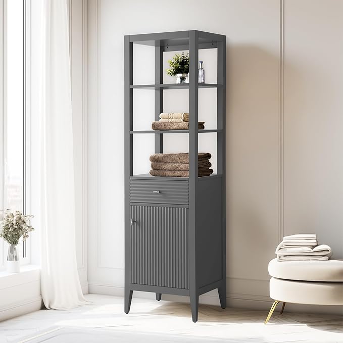 Vanity Art Vanity with Storage Cabinet & Shelves, Free-Standing Vanity with Soft-Closing Doors, Cashmere Gray, Golden Brushed Handware VA91-LC-G-GB