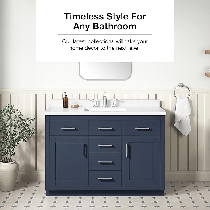 OVE Decors Bailey 48 in. Single Sink Freestanding Midnight Blue Bathroom Vanity with White Quartz Top, Matching Backsplash and Power Bar