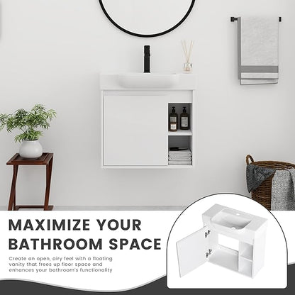 24 Inch Floating Vanity,24" Bathroom Vanity with Sink Combo,Modern Single Sink Bathroom Vanity Combo,White Wall Mounted Cabinet Set