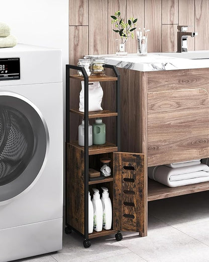 Bathroom Storage Cabinet - Toilet Paper Storage Cabinet, Small Toilet Paper Holder with 4 Wheels, Bathroom Organizer with Adjustable Shelf, for Small Spaces, Rustic Brown BC04601X