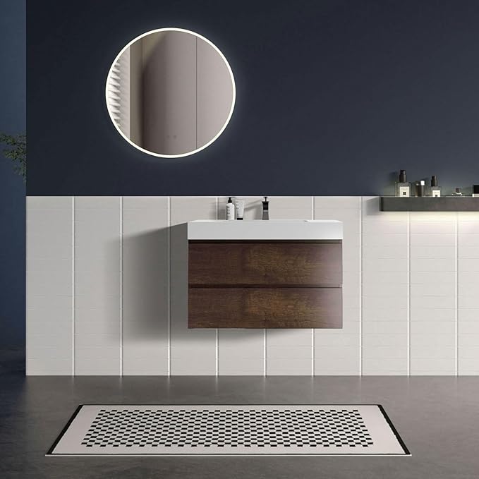 36" Floating Bathroom Vanity with Sink, Modern Bathroom Cabinet with Top and Soft Close Drawers, Spacious Storage for Small Space, Walnut - Lavanda Collection