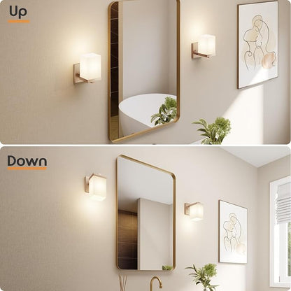 Wall Sconce Over Mirror Champagne Bronze Bathroom Vanity Lighting Fixtures with White Frosted Glass, Wall Lamp for Powder Room Entrance, T003CPG-L1