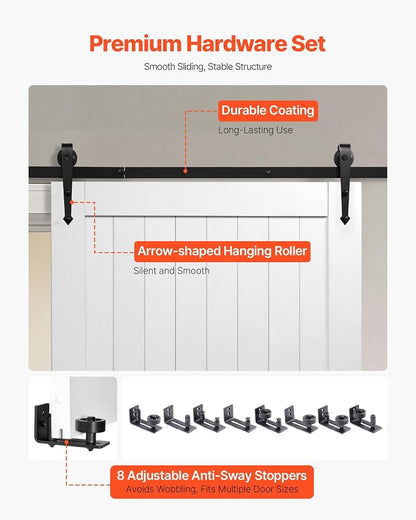 VEVOR Sliding Barn Door, 42 x 84 inch, High-Strength MDF Panel, Barn Door with Hardware Kit, Water-Proof PVC Surface, Easy to Install, H-Frame, Smoothly and Quietly Sliding for Living Room, Bathroom