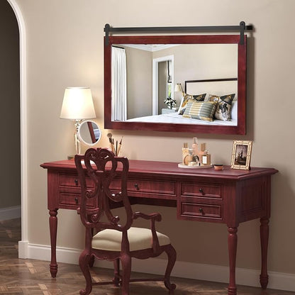 COGOOD Farmhouse Bathroom Mirrors for Over Sink - 30 x 49 Espresso | Rustic Barn Door Wood Framed Vanity Mirror for Entryway, Living Room, Bedroom, Dresser Wall Decor