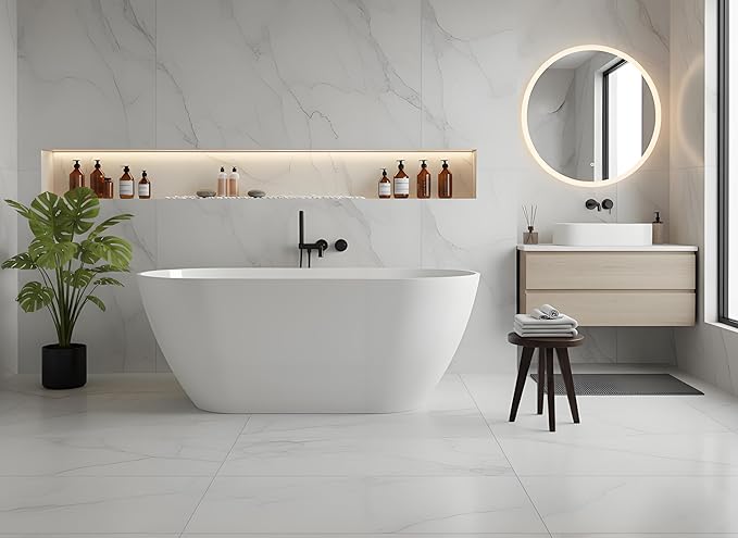 Freestanding Bathtub 67 inch, Acrylic Freestanding Bathtub 59 inch with Deep Soaking Design, Acrylic Stand Alone Tub Black & White, Free Standing Tub for Small Bathroom