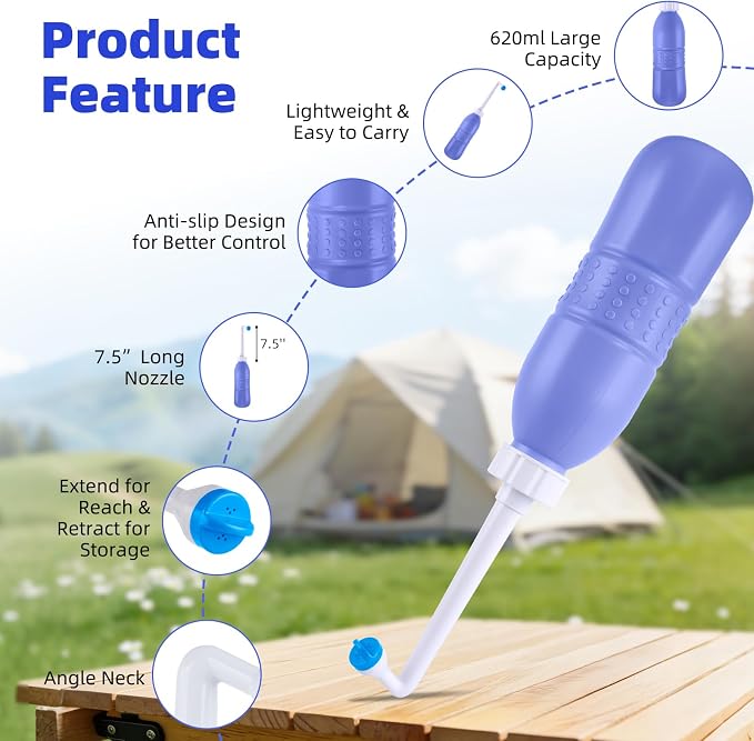 Hibbent Portable Bidet Sprayer and Travel Bidet with Hand Held Bidet Bottle for Personal Cleansing Use Extended Nozzle - Personal Hygiene Care Toilet Bidet Shower/Bathroom Bidet Spray -21.8oz(620ml)