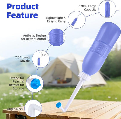 Hibbent Portable Bidet Sprayer and Travel Bidet with Hand Held Bidet Bottle for Personal Cleansing Use Extended Nozzle - Personal Hygiene Care Toilet Bidet Shower/Bathroom Bidet Spray -21.8oz(620ml)