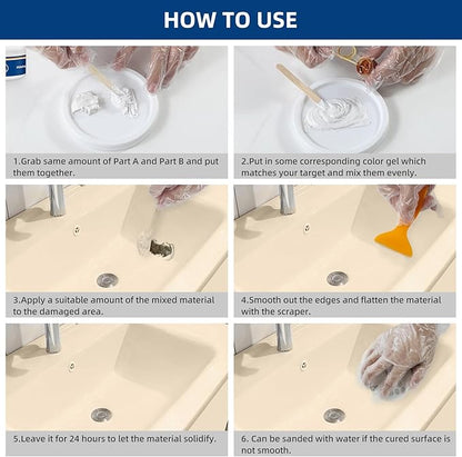 Tub and Fiberglass Shower Repair Kit White, Porcelain Tile Repair Kit | Porcelain Sink and Acrylic Bathtub Repair Kit for Cracks Chips Dents Holes Almond/Biscuit/Bone 3.7oz