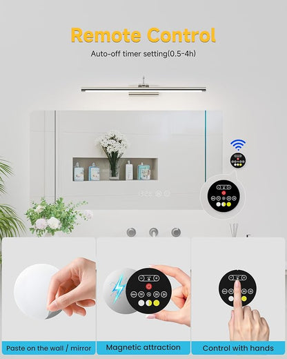 Vanity Bathroom Lights Brushed Nickel Wireless Light for Bathroom 2Pack | 10000mAh Rechargeable Battery 24in, 500LM Dimmable, Remote Control, No Wiring, 3CCT with 250° Rotatable for Bathroom Mirror