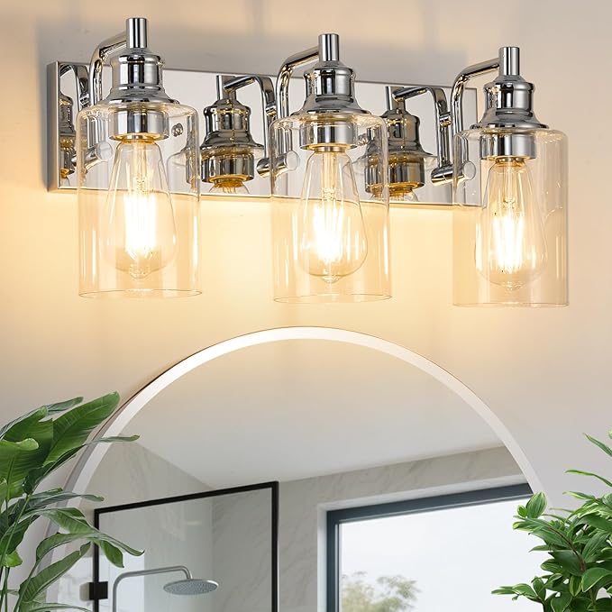 3-Light Bathroom Light Fixtures Modern Chrome Vanity Lights for Bathroom Lighting Fixtures Over Mirror for Cabinet Mirror Bedroom Hallway