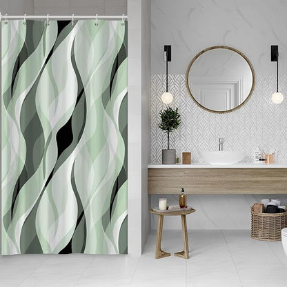 Green Shower Curtain, Modern Abstract Ombre Green Striped Shower Curtain Set for Bathroom Waterproof Polyester Shower Curtain with Hooks, 48x72 Inch