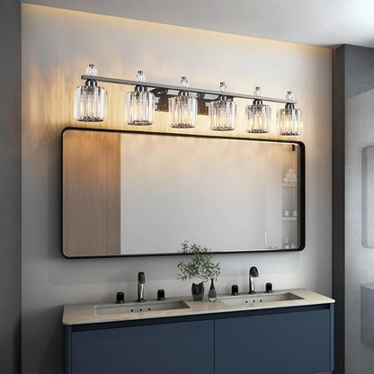 Bathroom Vanity Lights 6-Light Plating Black Modern Crystal Vanity Light Fixtures Over Mirror Crystal Bathroom Vanity Lighting Fixtures