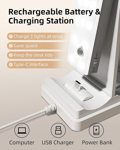 EZVALO 6-Pack 13 Inch Under Cabinet Lighting with 2 Charging Stations, Rechargeable Wireless Motion Sensor Lights, 3200mAh, 3 Color Temps, Dimmable, Magnetic, Remote Control for Kitchen, Closet