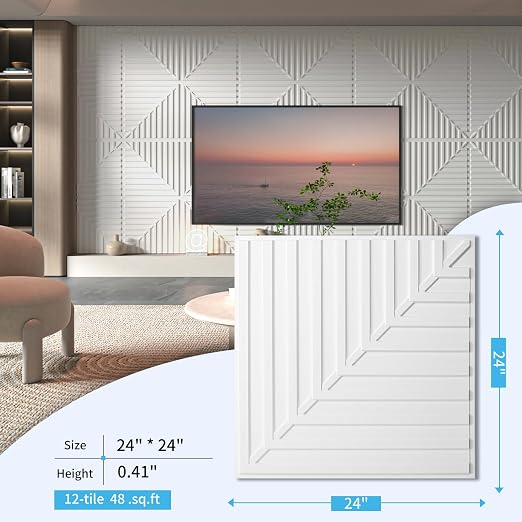 Art3d 12-Pack 2 x 2 ft 3D Textured Drop Ceiling Tiles, 24 x 24 in, White | PVC, Lightweight, No Sag and Breakage, Compatible with Grid System, Perfect for Basement, Kitchen & Bathroom