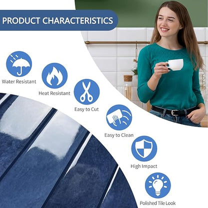 10 Sheets Upgraded Thicker Design Subway Tile Peel and Stick Backsplash | 12”×12”Self Adhesive Wall Tiles Stick on Back Splash for Kitchen,Bathroom,Camper(Blue)