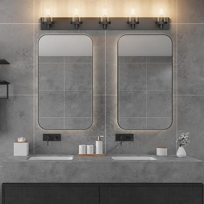 Aipsun Matte Black Bathroom Vanity Light Fixtures 5 Lights Industrial Lighting Fixtures Over Mirror with Clear Glass Shade(Exclude Bulb)