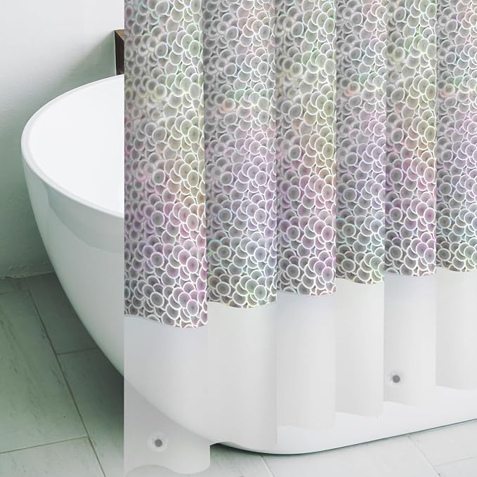 Ga-Geetopia Holographic 3D EVA Shower Curtain Liner Circle, 72x72 Premium Medium Weight Clear Plastic Bathroom Shower Curtain with Rustproof Metal Grommets for Shower Stall, Bathtubs