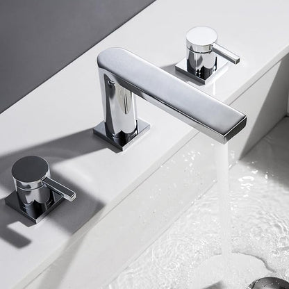 Luxury Brass Widespread Bathroom Sink Faucets for 3 Hole 2-Handle 8 Inch Deck Vanity Faucet & Stainless Steel Pop-up Drain Assembly, Chrome