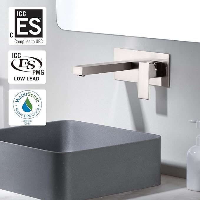 SUMERAIN Wall Mount Bathroom Sink Faucet Brushed Nickel Basin Faucet Single Handle with Rough-in Valve