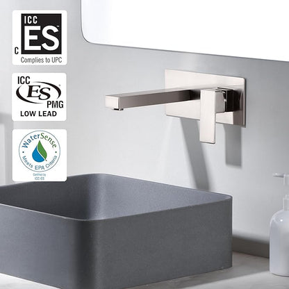 SUMERAIN Wall Mount Bathroom Sink Faucet Brushed Nickel Basin Faucet Single Handle with Rough-in Valve