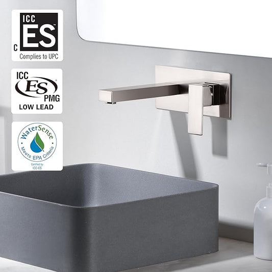 SUMERAIN Wall Mount Bathroom Sink Faucet Brushed Nickel Basin Faucet Single Handle with Rough-in Valve