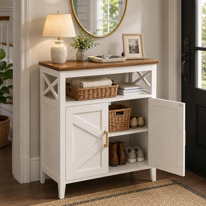 Bathroom Storage Cabinet with Doors, Adjustable Shelf, Wood Top | Adjustable Shelf