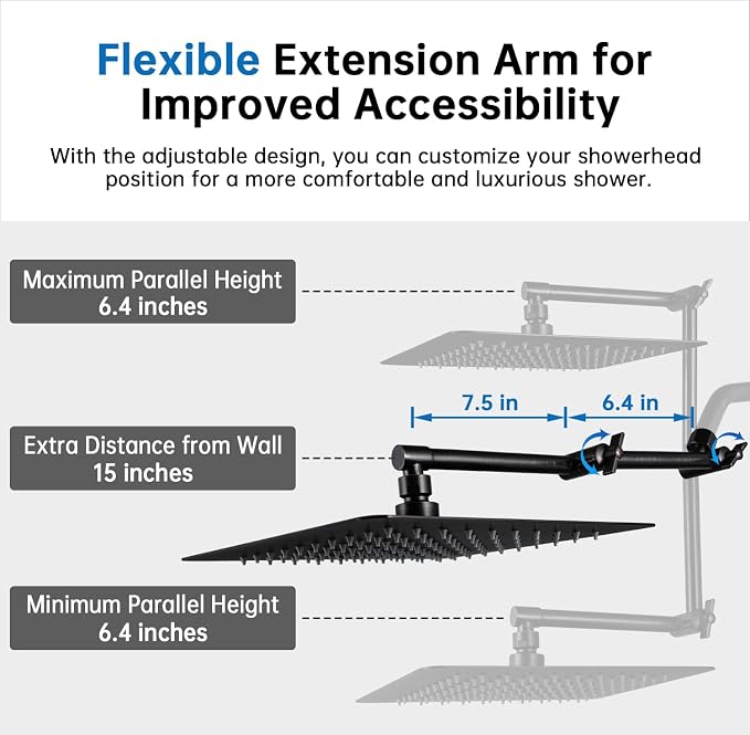 G-Promise All Metal 12 Inches Rainfall Shower Head with Handheld Combo | All Metal, Built to Last, Easy Install, Adjustable Height & Angle for All Heights, Extra Long Hose, Modern Upgrade