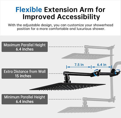 G-Promise All Metal 12 Inches Rainfall Shower Head with Handheld Combo | All Metal, Built to Last, Easy Install, Adjustable Height & Angle for All Heights, Extra Long Hose, Modern Upgrade