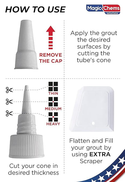 Magic Chems Grout Repair Kit, Cream, Fast Drying Sealer, 8.8 oz | Tile Filler; Restore & Renew