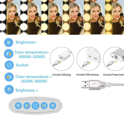 Makeup Vanity Lights for Mirror, Hollywood Style LED Vanity Mirror Lights with 14 dimmable Bulbs, USB Cable, White