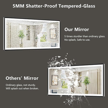 96x36 Black Framed LED Bathroom Mirror with Lights, Backlit and Front Light, Lighted Bathroom Vanity Mirror for Wall Dimmable Anti-Fog Memory Tempered Glass Horizontal/Vertical