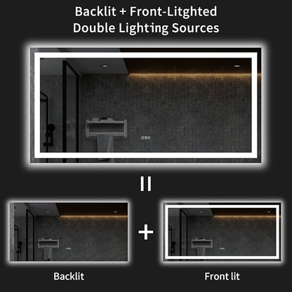 LOAAO 72"X36" LED Bathroom Mirror with Lights, UL Listed | Anti-Fog, Dimmable, 3 Color Temperature, Backlit + Front Lit, Memory Function, Tempered Glass