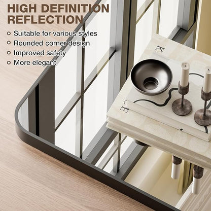 16"x24" Bathroom Mirrors for Over Sink, Matte Black Rectangle Vanity Mirror | Aluminum Alloy Frame, Clear Reflection, Rust-Resistant, Vertical or Horizontal, Wall Mount, Bedroom and Entryway