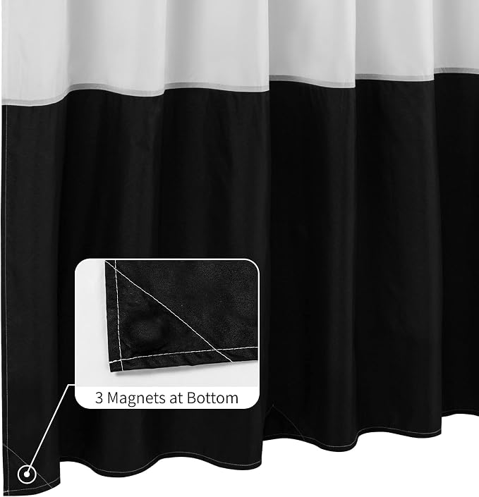 ALYVIA SPRING Waterproof Fabric Shower Curtain or Liner Black/White, 72x72 | 3 Magnets, Soft Cloth & Hotel Quality, Machine Washable, Light-Weight, Standard Size