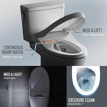 TOTO® WASHLET®+ S7A Electronic Bidet Toilet Seat with EWATER+® Bowl and Wand Cleaning, Auto Open and Close Contemporary Lid, Elongated, Cotton White - SW4736AT40#01