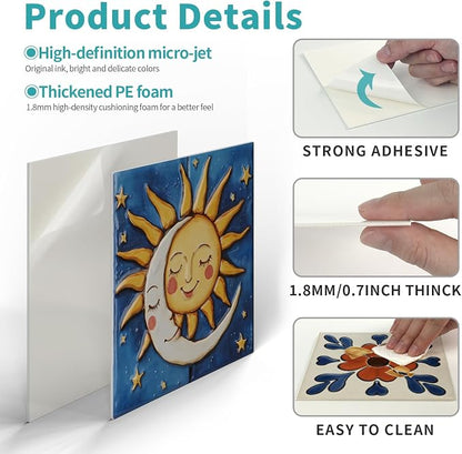 6X6 in Tile Decals Stick on Backsplash for Kitchen Wall,24Pcs | 1.6mm-Thick FOAM+PE Tile Stickers,Sun/Moon Pattern Mexican Tiles for Bathroom,Cabinets,RVs