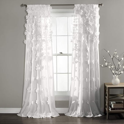 Lush Decor Riley Light Filtering Window Curtain Panel, Single 54" W x 108" L, White - Cute White Curtains for Bedroom - Bow Decor - Coquette Curtains for Windows