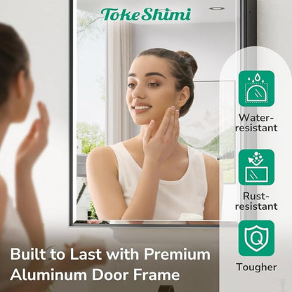 TokeShimi 20 x 26 Recessed Medicine Cabinet with Mirror Wall Mounted, Aluminum Alloy Black Medicine Cabinet Mirrored, Metal Beveled Mirror with Storage for Bathroom Vanity