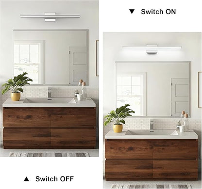 SineRise 32-Inch LED Modern Bathroom Vanity Light Bar, Chrome Modern Acrylic Bathroom Wall Lighting Fixtures Over Mirror (Cool White 6000K)