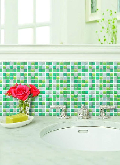 3D Mosaic Tile Sticker Removable Wallpaper Tile Red, 3D Self Adhesive Wall Tiles Bathroom Wall Tiles for Kitchen Backsplash Green,PVC Square Decorative Vinyl Decals,4 Sheets